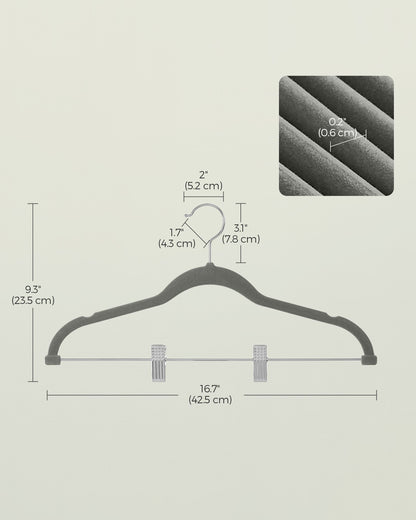 20-Pack Velvet Pants Hangers with Adjustable Clips - HWLEXTRA 
