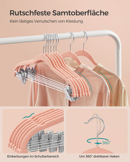 Set of 10 Velvet Hangers with Adjustable Clips Pink