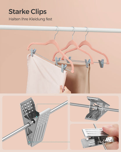 Set of 10 Velvet Hangers with Adjustable Clips Pink