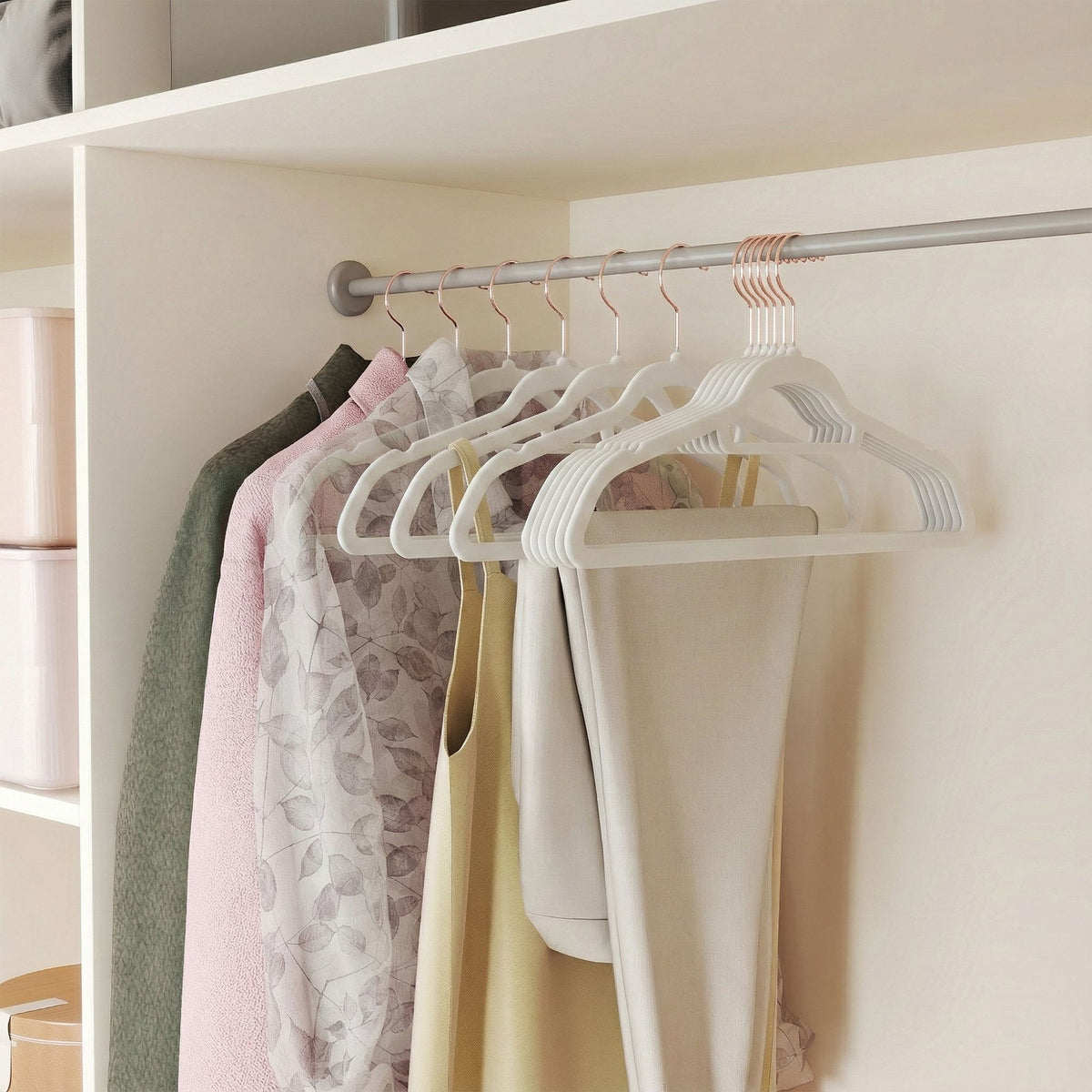 Velvet Hangers, Set of 50 Clothes Hanger with Rose Gold Swivel Hook, Non-Slip