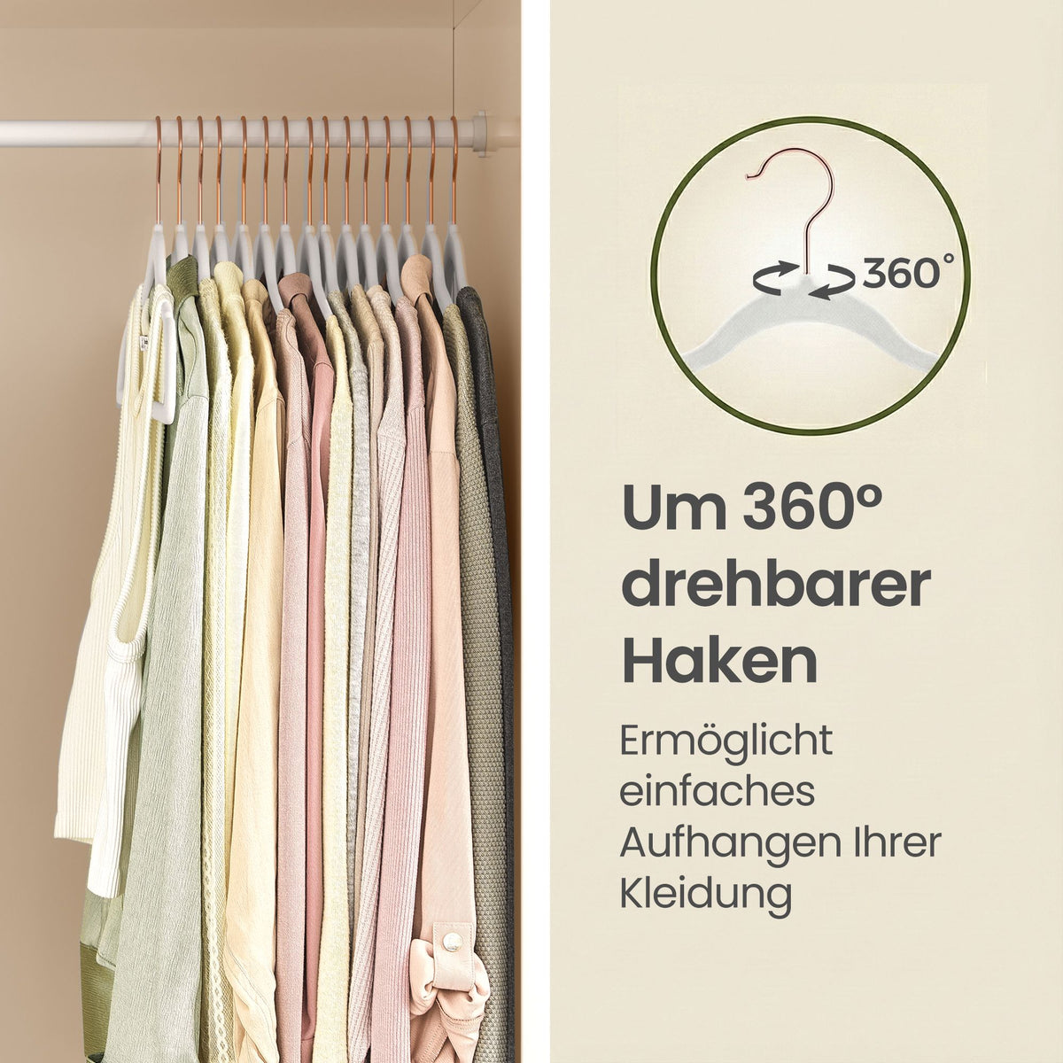 Velvet Hangers, Set of 50 Clothes Hanger with Rose Gold Swivel Hook, Non-Slip