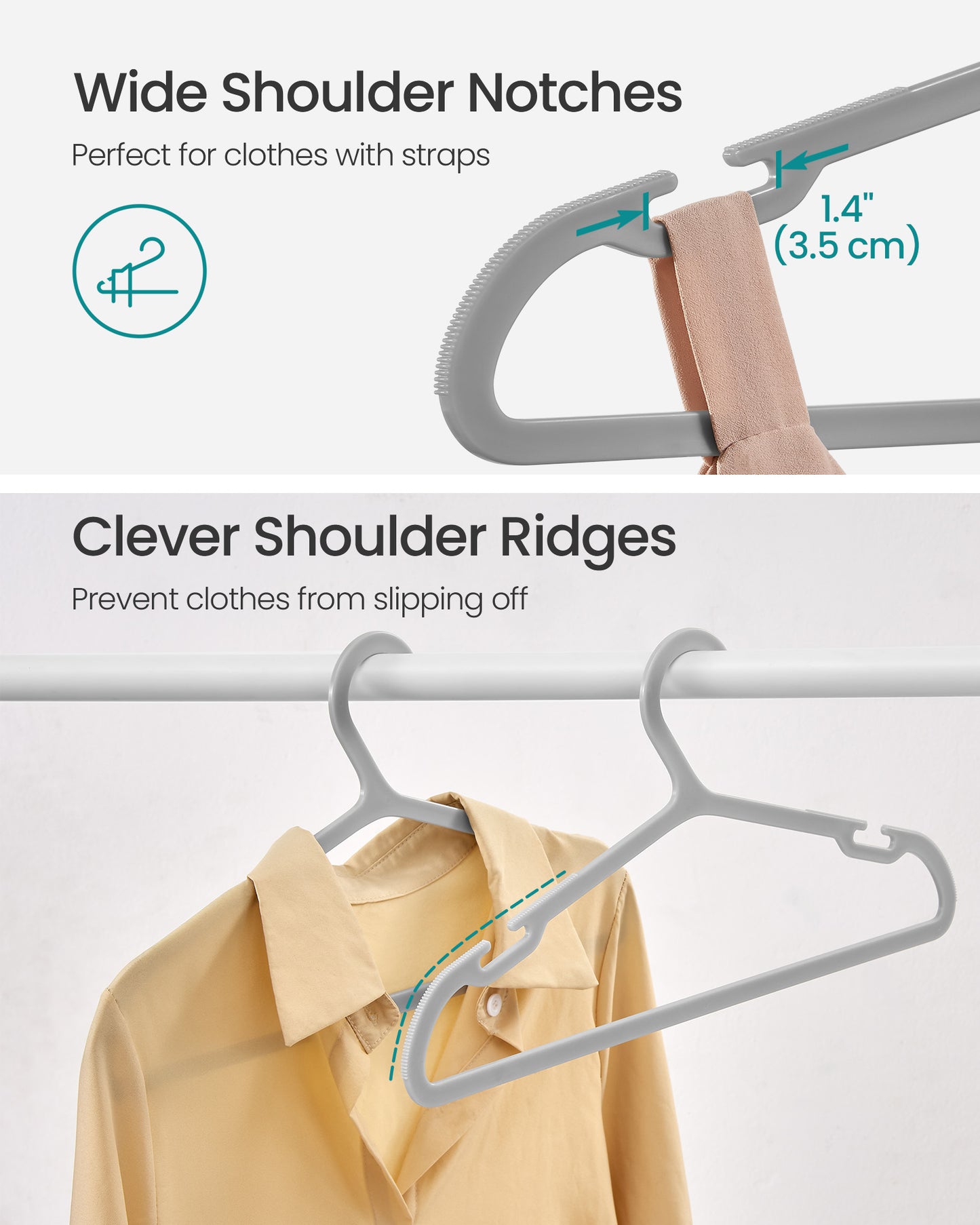 Plastic Hangers with Wide Shoulder Notches Pack of 50