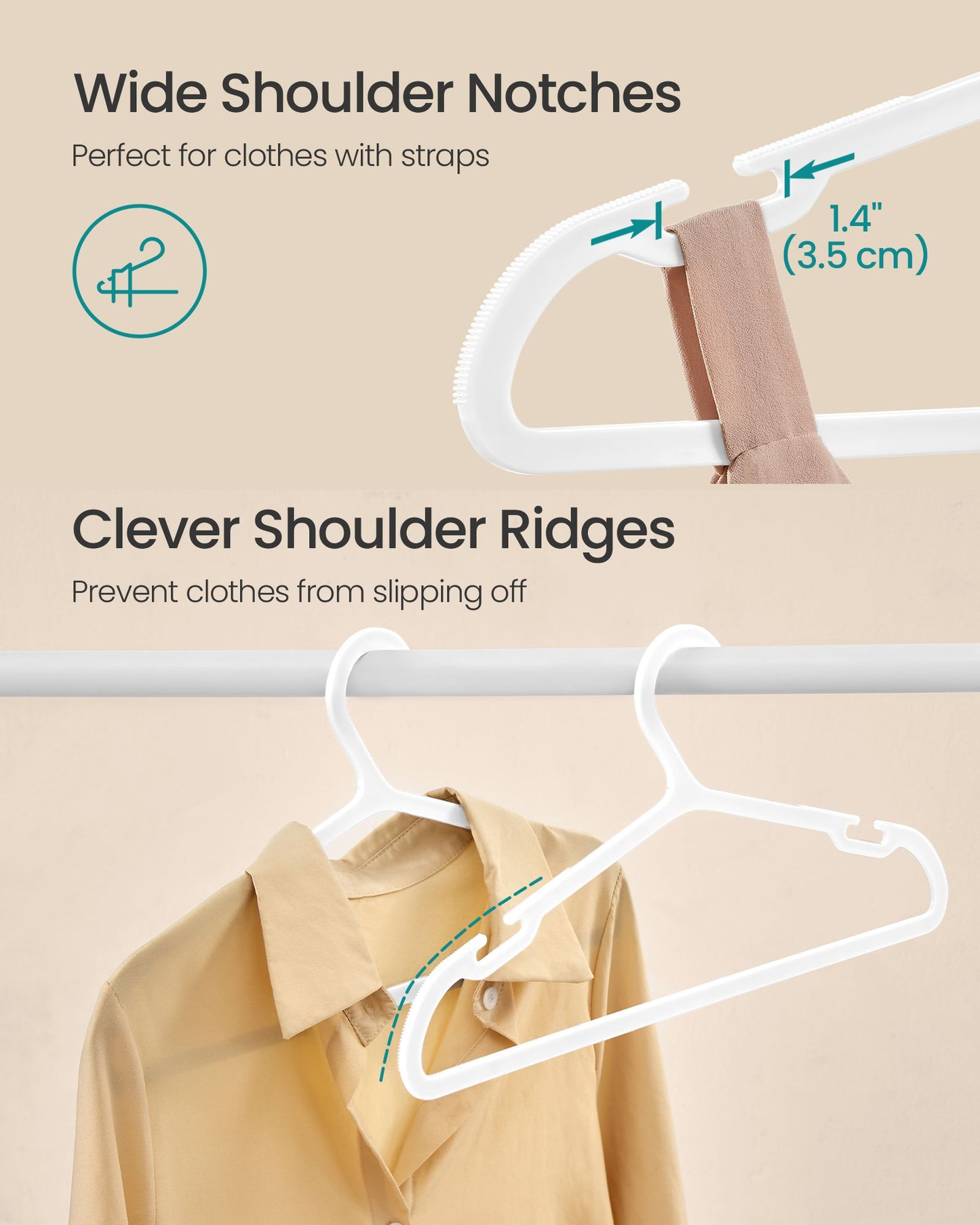 Plastic Hangers with Wide Shoulder Notches Pack of 50