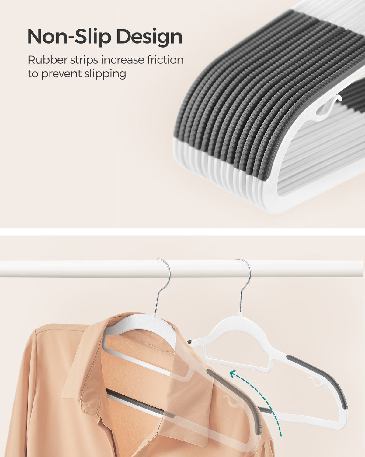 Pack of 50 Coat Hangers, Heavy Duty Plastic Hangers with Non-Slip Design, Space-Saving Clothes Hangers