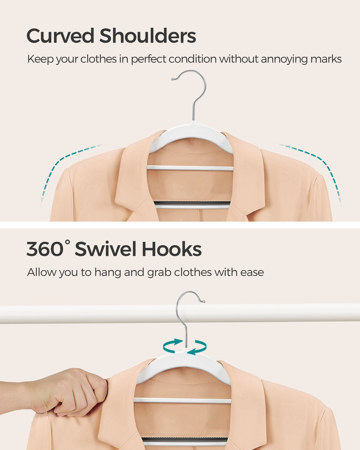 Pack of 50 Coat Hangers, Heavy Duty Plastic Hangers with Non-Slip Design, Space-Saving Clothes Hangers