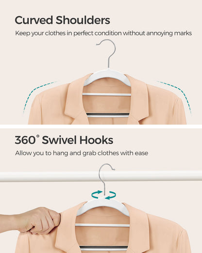 Pack of 50 Coat Hangers, Heavy Duty Plastic Hangers with Non-Slip Design, Space-Saving Clothes Hangers