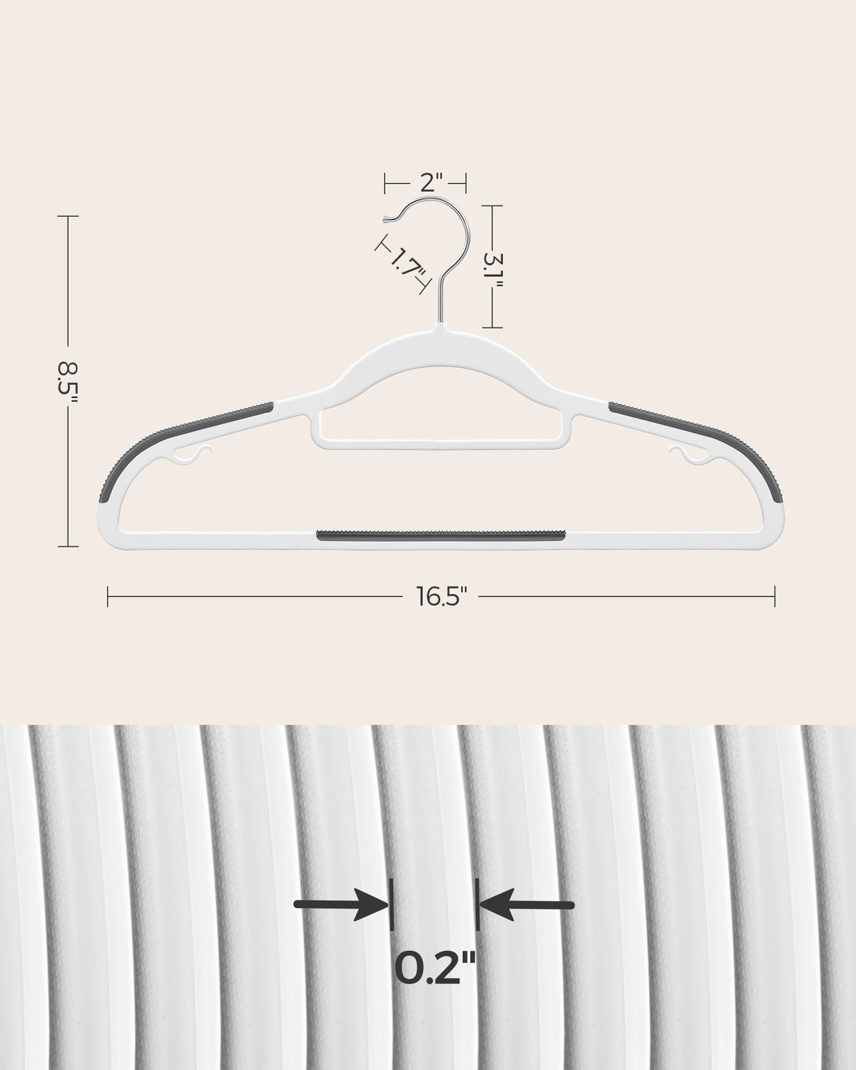 Pack of 50 Coat Hangers, Heavy Duty Plastic Hangers with Non-Slip Design, Space-Saving Clothes Hangers