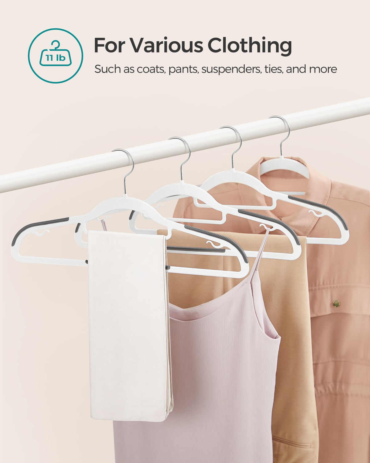 Pack of 50 Coat Hangers, Heavy Duty Plastic Hangers with Non-Slip Design, Space-Saving Clothes Hangers