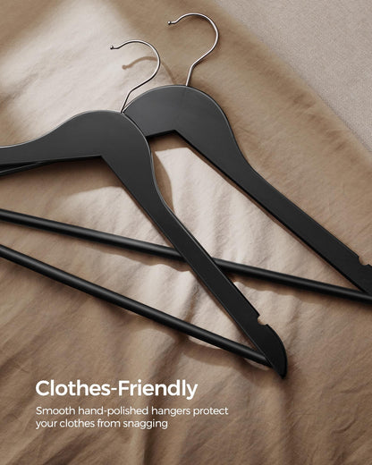 Hangers, 20 Pack Selected Solid Wooden Hangers with Smooth Finish and Human Shoulder Design, Black