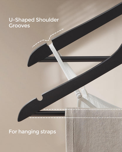 Hangers, 20 Pack Selected Solid Wooden Hangers with Smooth Finish and Human Shoulder Design, Black