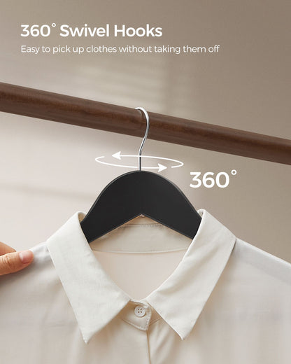 Hangers, 20 Pack Selected Solid Wooden Hangers with Smooth Finish and Human Shoulder Design, Black