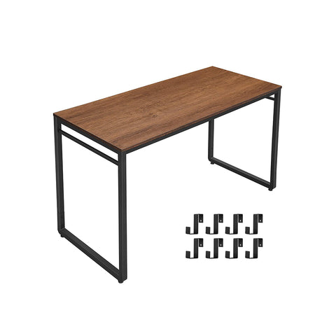 HWLEXTRA Computer Desk, Office Desk with 8 Hooks, for Study, Home Office, Easy Assembly, Steel Frame, Industrial, 39.4 x 19.7 x 29.5 Inches, Walnut Brown and Black ULWD045B08