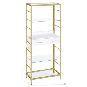 Bookcase with Charging Station, Drawers - gold