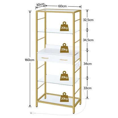Bookcase with Charging Station, Drawers - gold