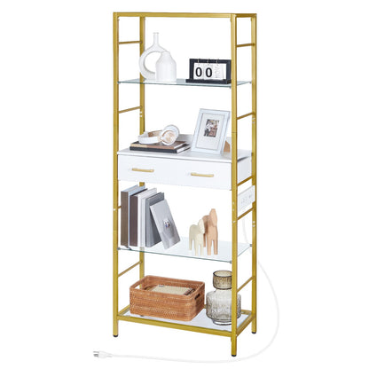 Bookcase with Charging Station, Drawers - gold