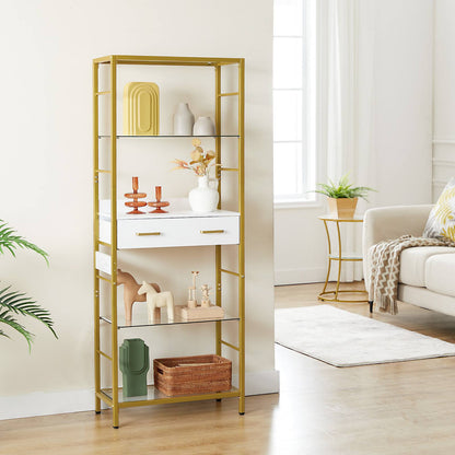 Bookcase with Charging Station, Drawers - gold