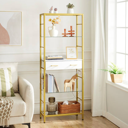 Bookcase with Charging Station, Drawers - gold