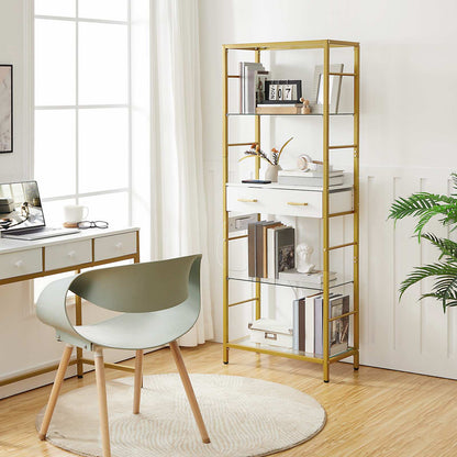 Bookcase with Charging Station, Drawers - gold