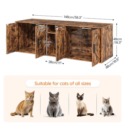 Double Litter Box Enclosure with Storage - Rustic Brown