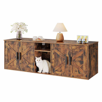 Double Litter Box Enclosure with Storage - Rustic Brown