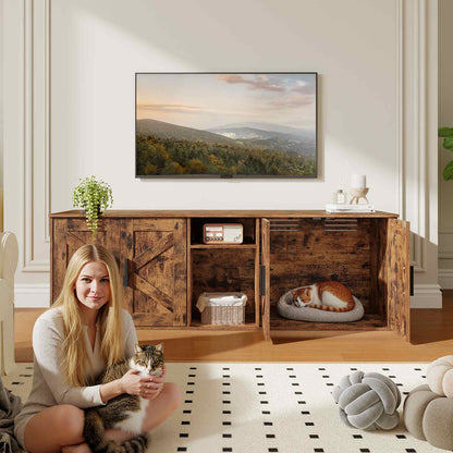 Double Litter Box Enclosure with Storage - Rustic Brown
