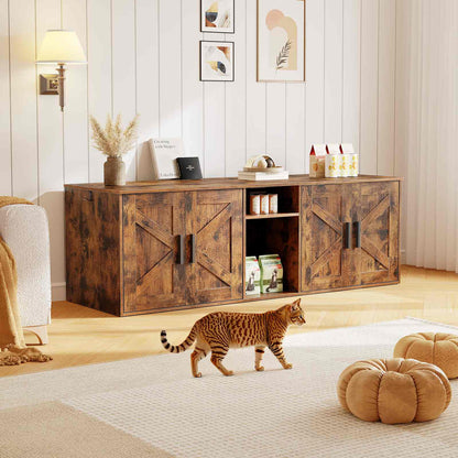 Double Litter Box Enclosure with Storage - Rustic Brown