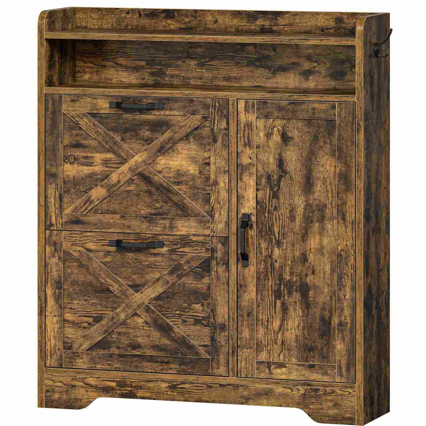 Shoe Storage Cabinet with 2 Flip Drawers - Rustic Brown