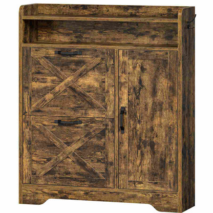 Shoe Storage Cabinet with 2 Flip Drawers - Rustic Brown