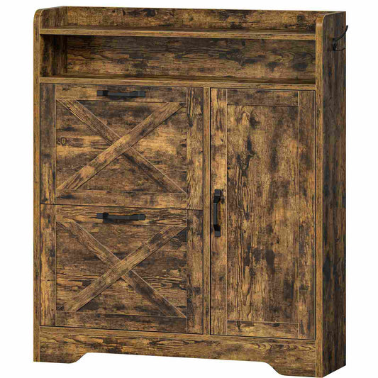Shoe Storage Cabinet with 2 Flip Drawers - Rustic Brown