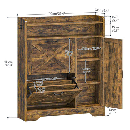 Shoe Storage Cabinet with 2 Flip Drawers - Rustic Brown