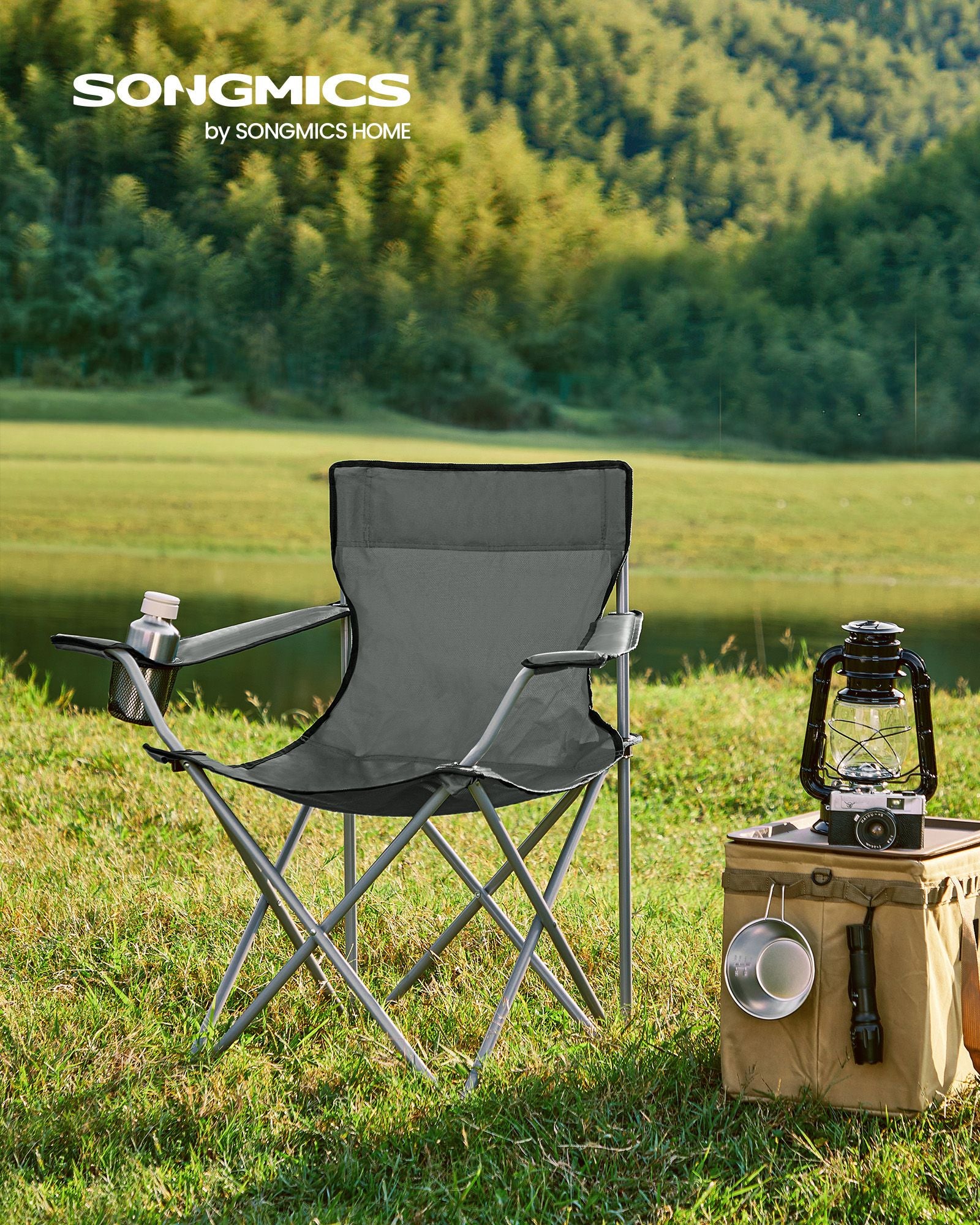 Set of 2 Folding Camping Chairs Max. Capacity 120 kg Slate Grey - image 2