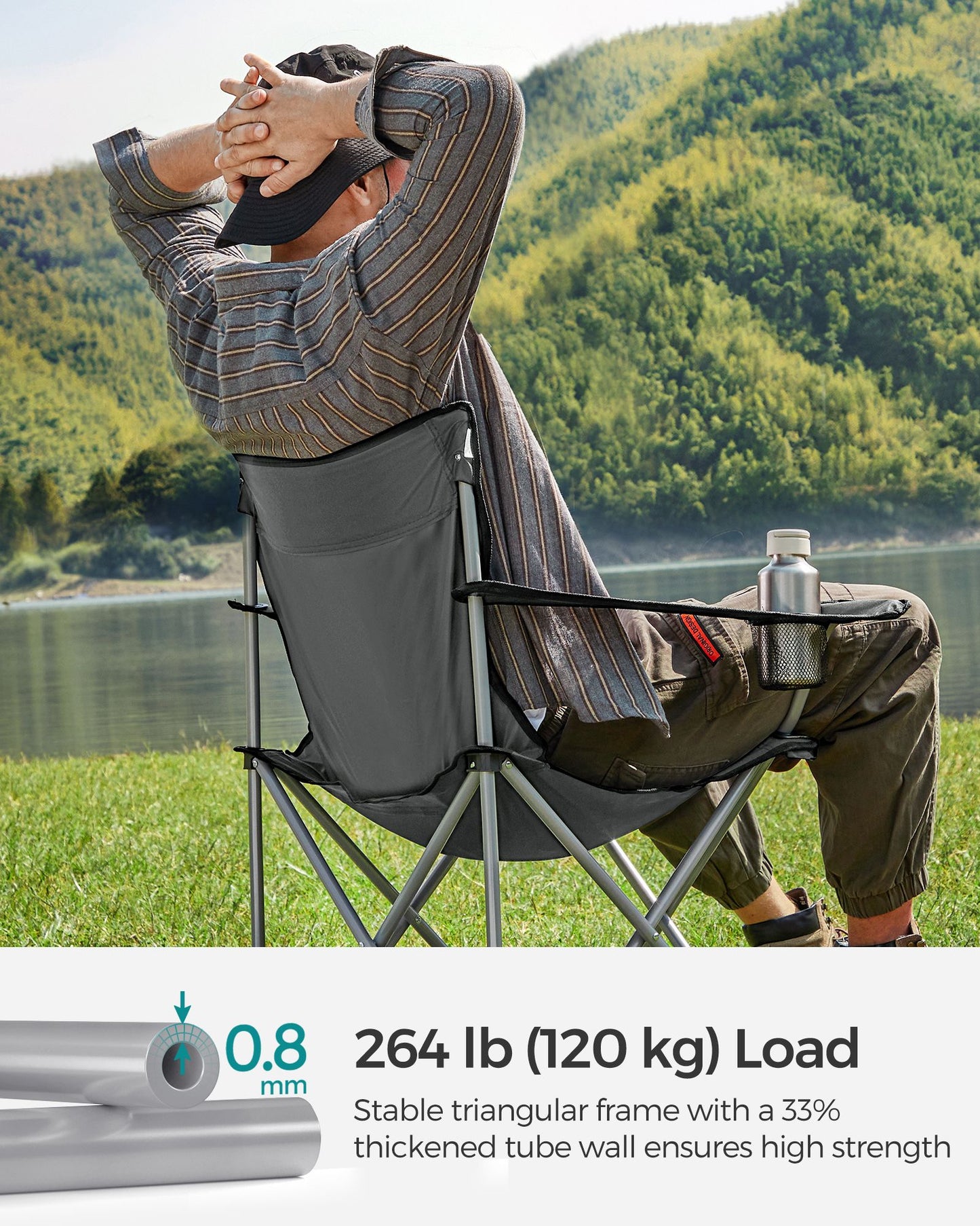Set of 2 Folding Camping Chairs Max. Capacity 120 kg Slate Grey - image 4