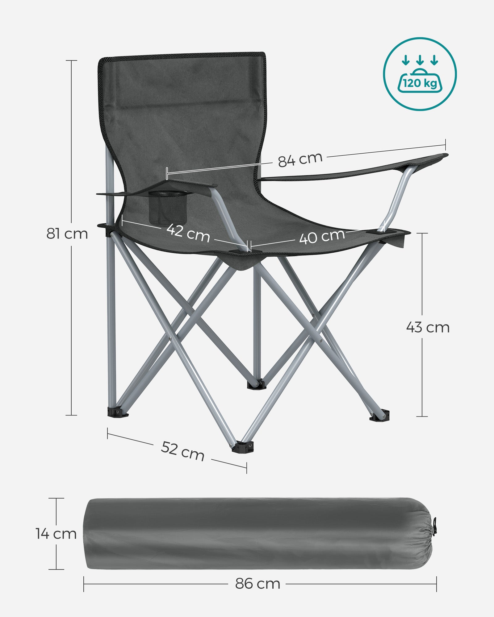 Set of 2 Folding Camping Chairs Max. Capacity 120 kg Slate Grey - image 7