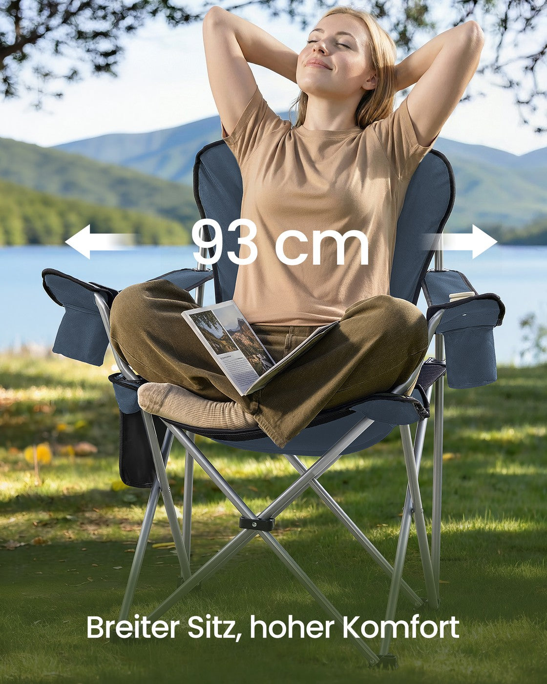 Folding Lawn Chair with High Back and Wide Seat, Portable Camping Chair for Outdoor Picnic