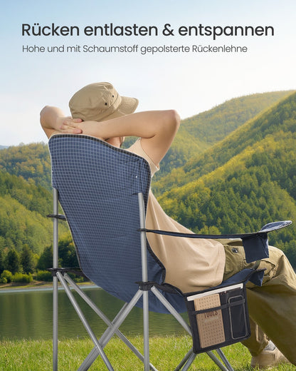 Folding Lawn Chair with High Back and Wide Seat, Portable Camping Chair for Outdoor Picnic