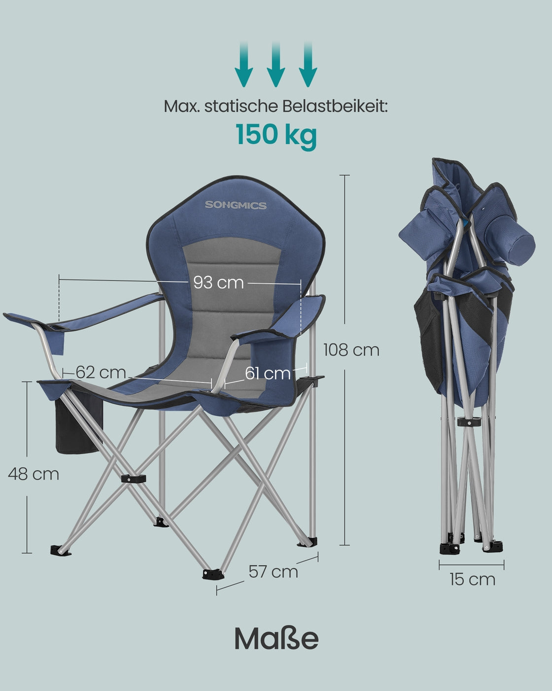 Folding Lawn Chair with High Back and Wide Seat, Portable Camping Chair for Outdoor Picnic