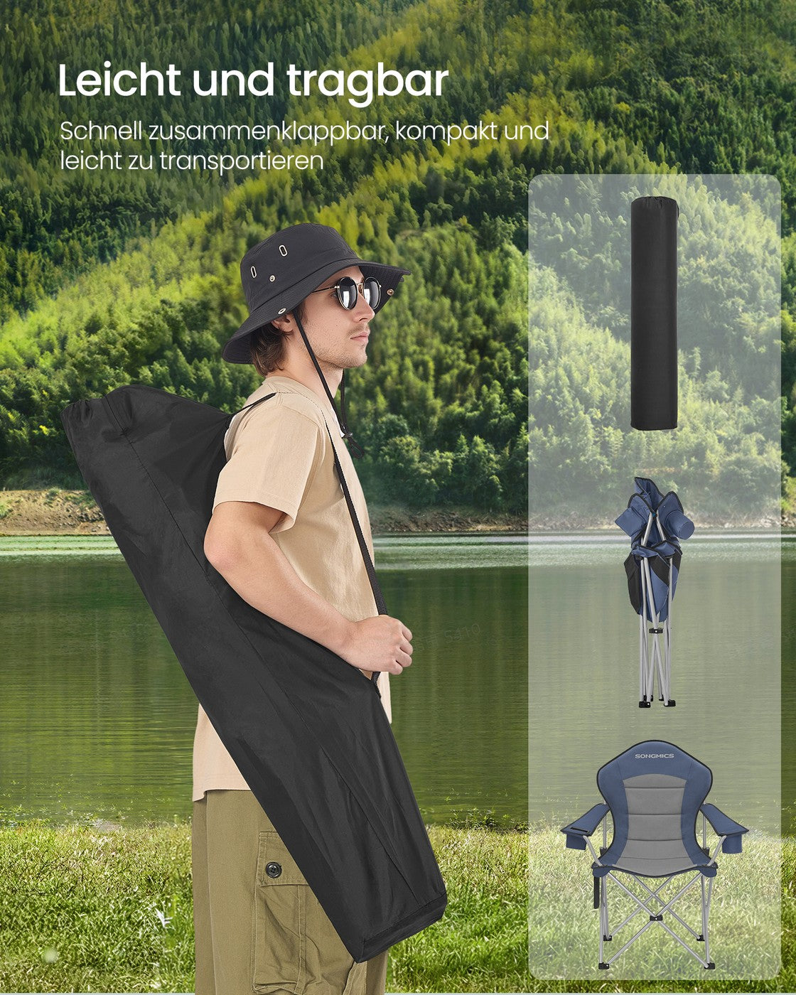 Folding Lawn Chair with High Back and Wide Seat, Portable Camping Chair for Outdoor Picnic