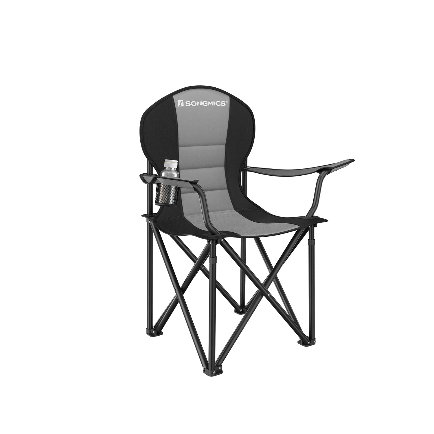 Folding Camping Chair with Sponge Seat Grey and Ink Black
