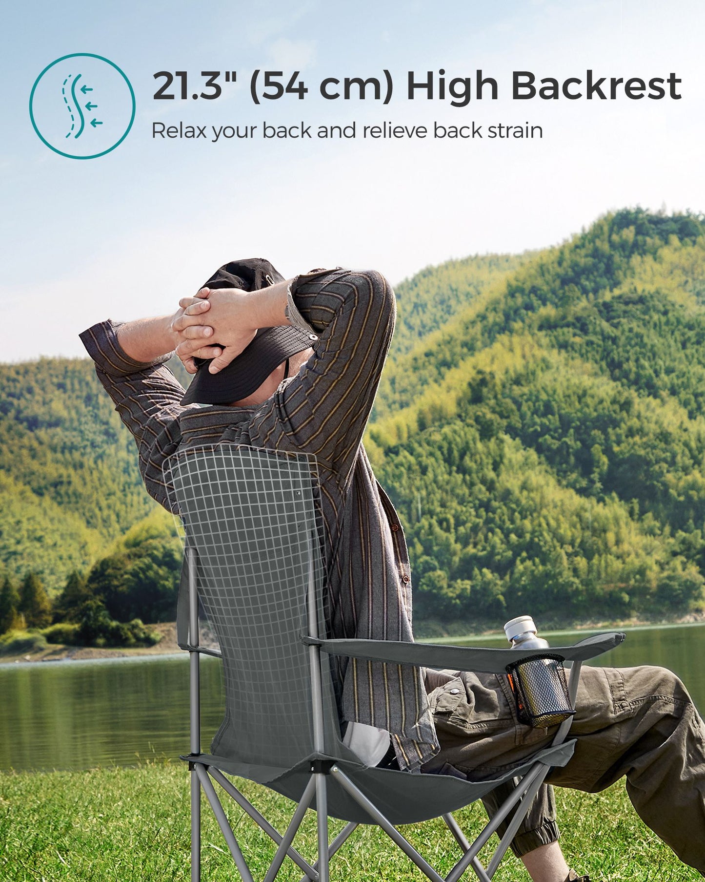 Set of 2 Folding Camping Chairs Max. Capacity 330 lb Slate Gray