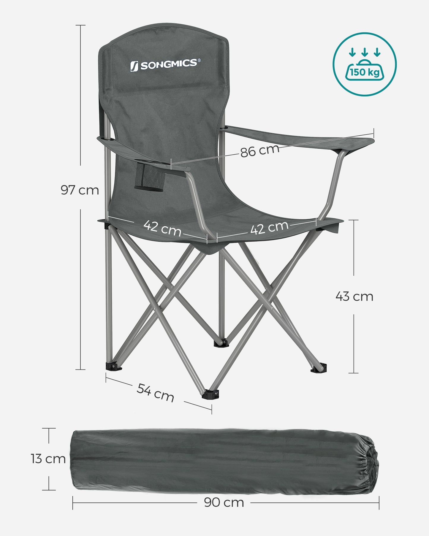 Set of 2 Folding Camping Chairs Max. Capacity 330 lb Slate Gray