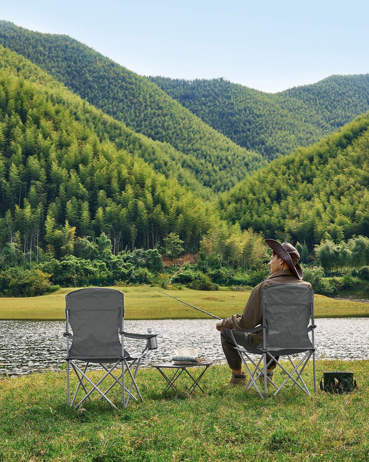 Set of 2 Folding Camping Chairs Max. Capacity 330 lb Slate Gray