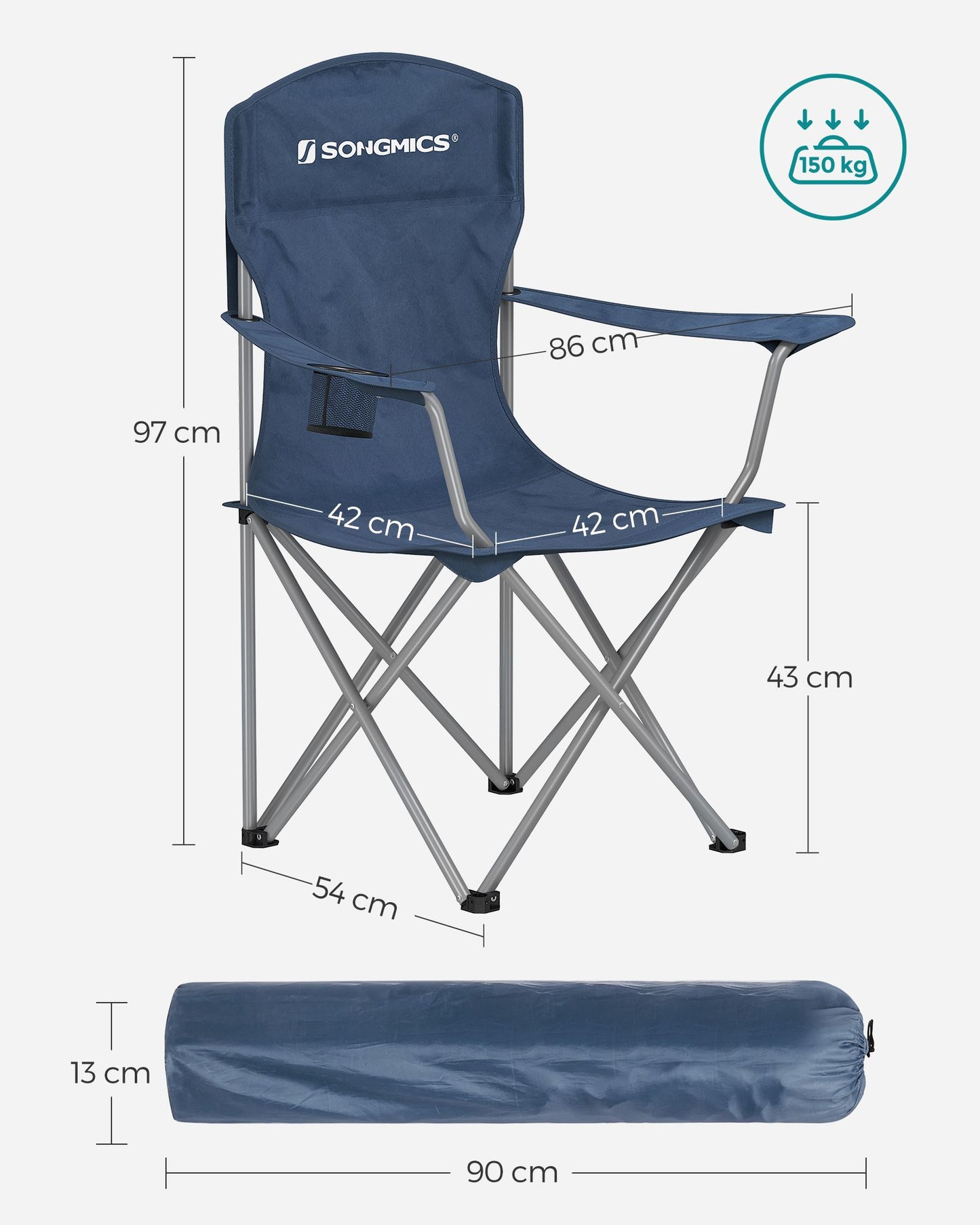 Set of 2 Folding Camping Chairs Max. Capacity 330 lb Twilight Blue