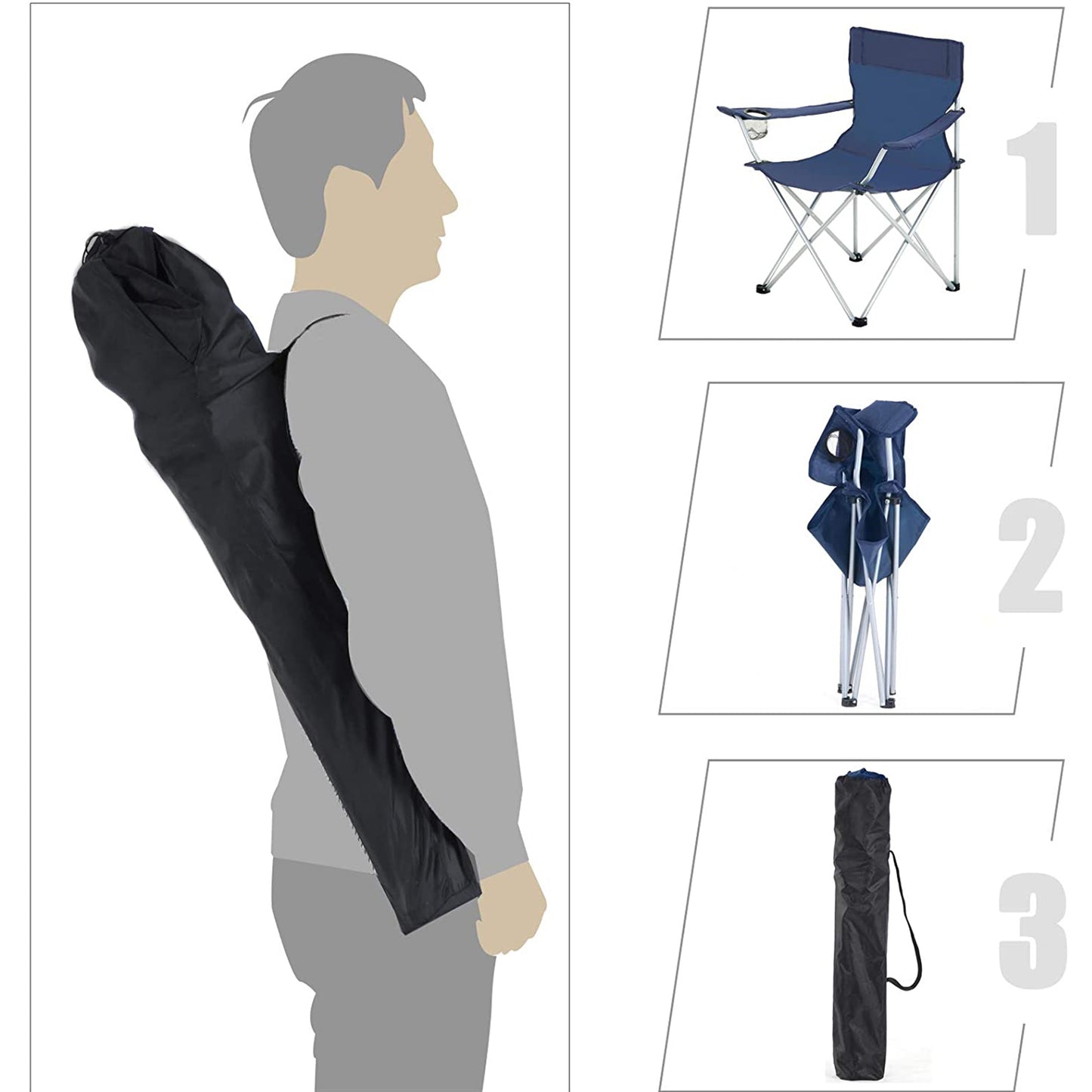 Set of 2 Blue Portable Camping Chairs with Armrest - image 5