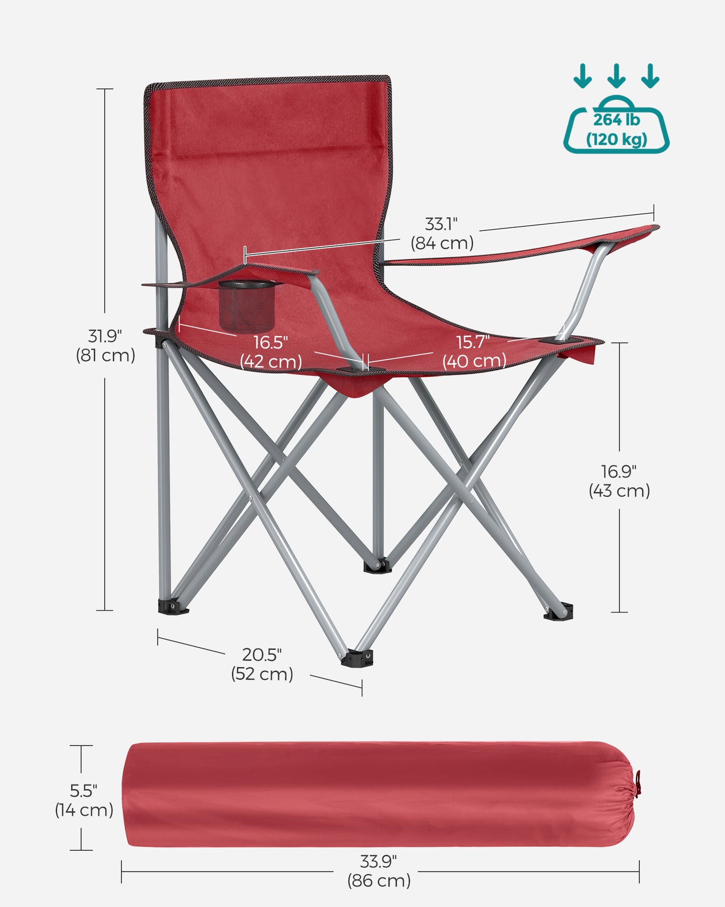 Set of 2 Blue Portable Camping Chairs with Armrest - image 24