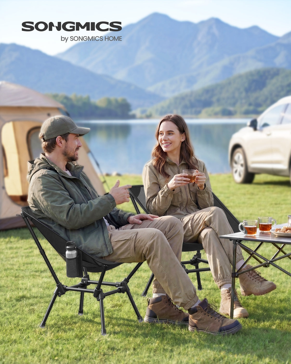 Camping Chair Supports 150 kg 2 Storage Pockets Black - image 2