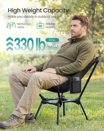 Camping Chair Supports 150 kg 2 Storage Pockets Black - image 3
