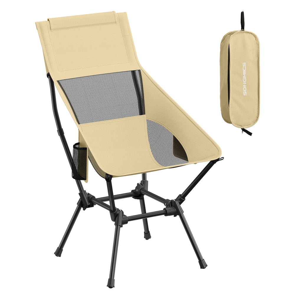 High Back Camping Chair Adjustable Height 2 Pockets Brown - image 1