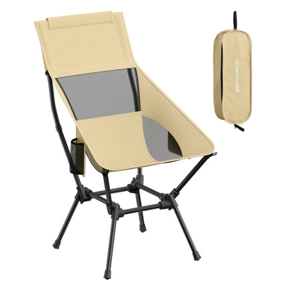 High Back Camping Chair Adjustable Height 2 Pockets Brown - image 1