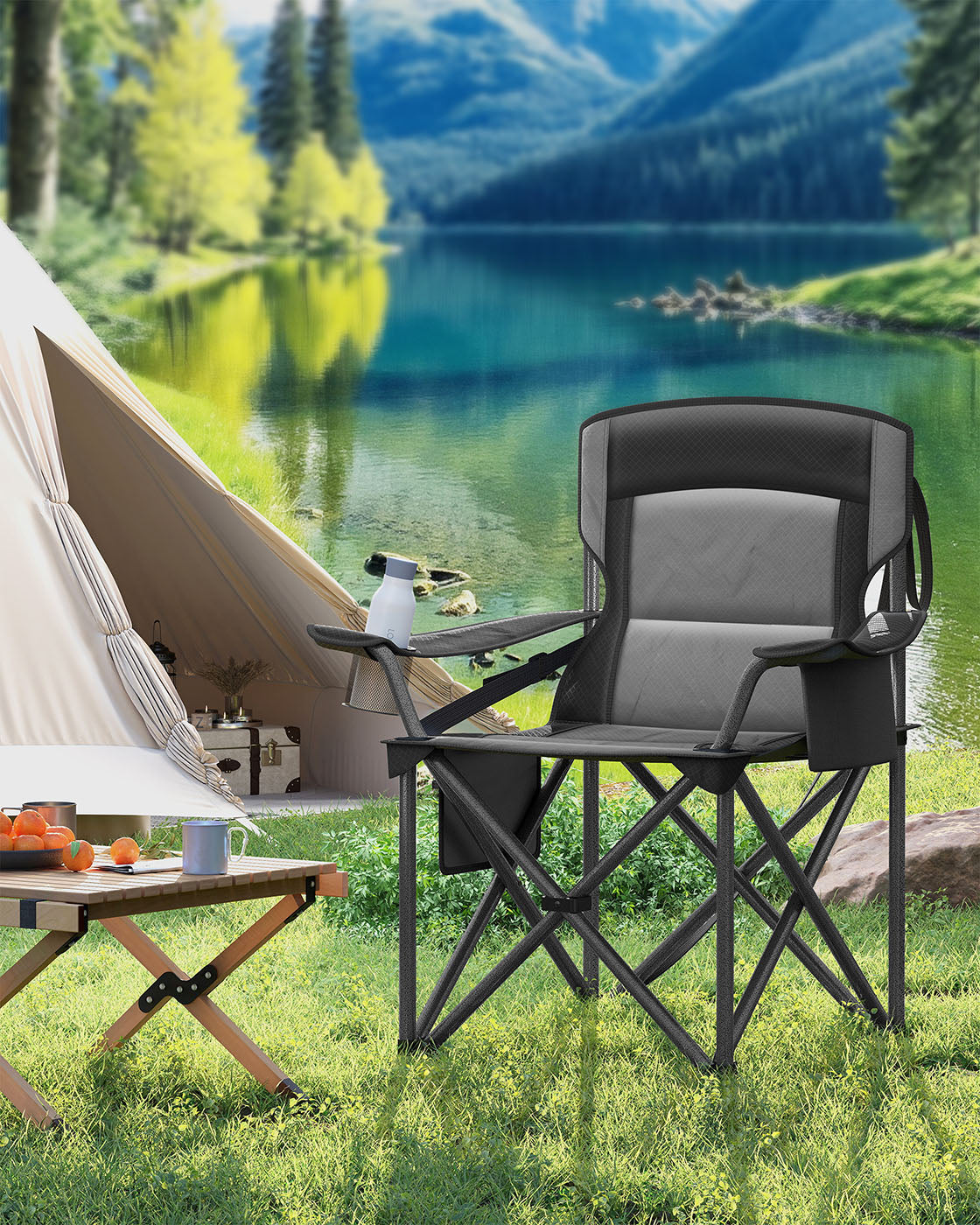 Camping Chair with Foam Padding, Foldable - HWLEXTRA 