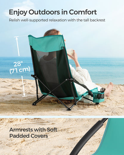 Set of 2 Portable Beach Chairs for Adults - HWLEXTRA 